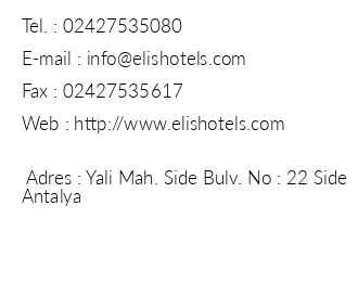 Side Elis Hotel iletiim bilgileri